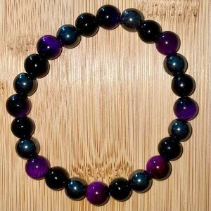Triple Protection Obsidian, Hematite & Purple Tiger Eye Stone Bracelet 7” Unisex